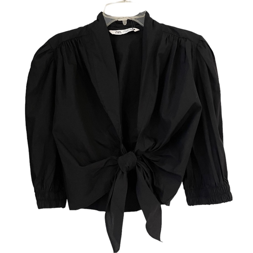 Zara Black Front Tie Crop Top NWT